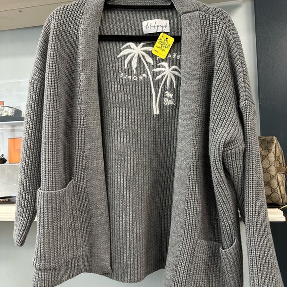 The Beach People Palm Tree Gray Open Front Cardigan Sweater XS/S - Picture 5 of 7